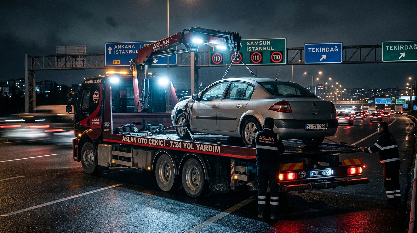 Can Oto Kurtarma çekici aracı gece Bolu Dağı'nda çalışma yapıyor — 7/24 yol yardım hizmeti